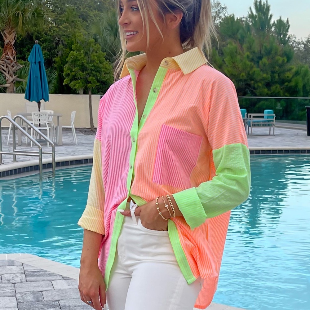 DAVI & DANI Neon Pink and Green Swim Cover-Up